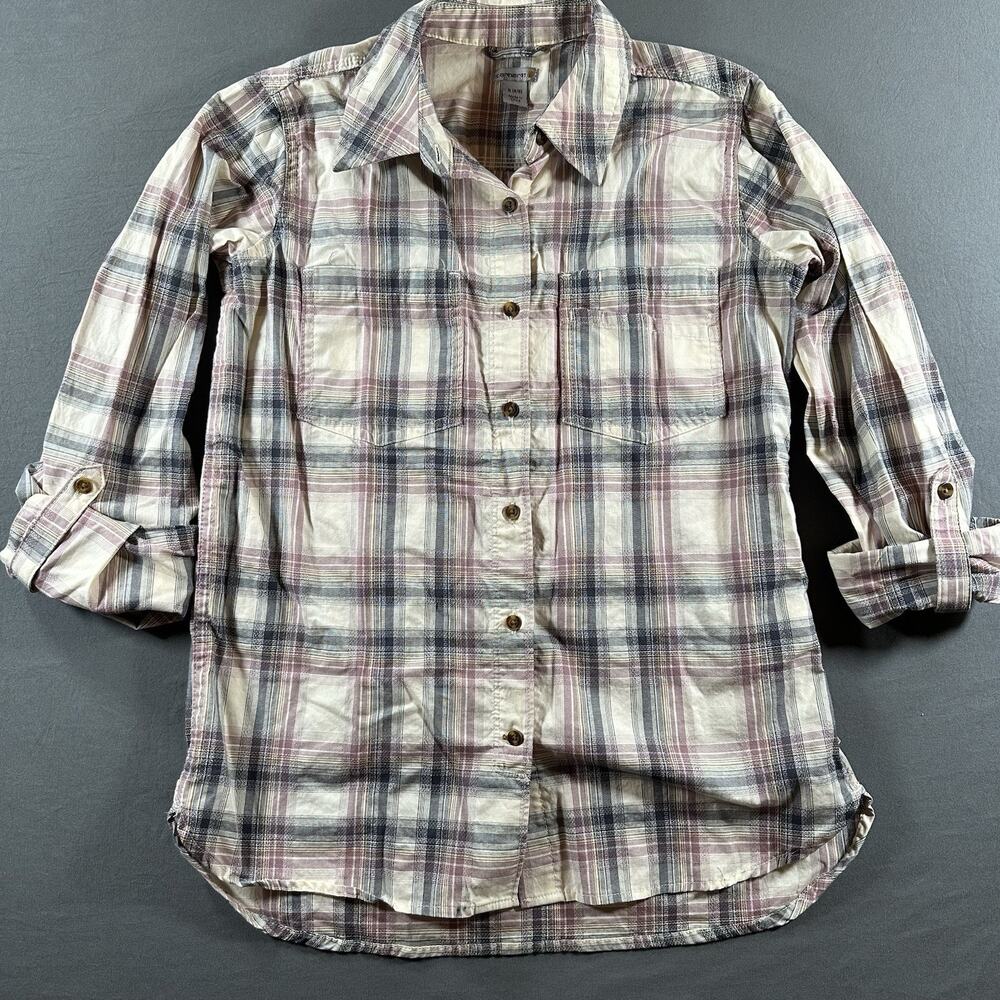 Carhartt Beige Pink Plaid Button-Up Shirt Long Sleeve Women’s S